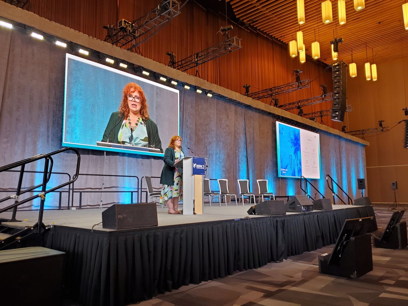 Laura Darby speaking on stage at IMPAC5